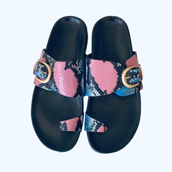 MARION PARKE CYRUS PYTHON PRINT BUCKLE SLIDE SANDALS - Picture 15 of 16